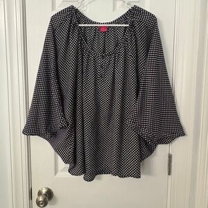 Sunny Leigh Women’s XL Polka Dot Batwing Blouse Black White Flowing Top